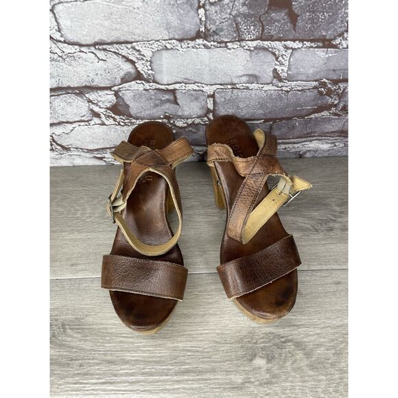Bed Stu Brown Leather Platform Ankle Strap Wooden Heels Women’s Sz 8M US/38.5EU - Picture 2 of 16